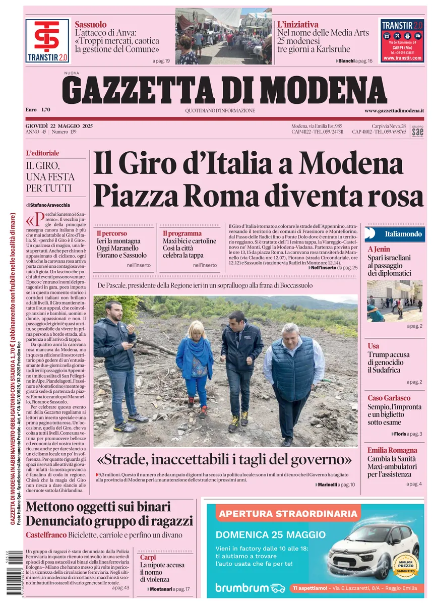 Prima-pagina-gazzetta di modena-oggi-edizione-del-2025-05-22